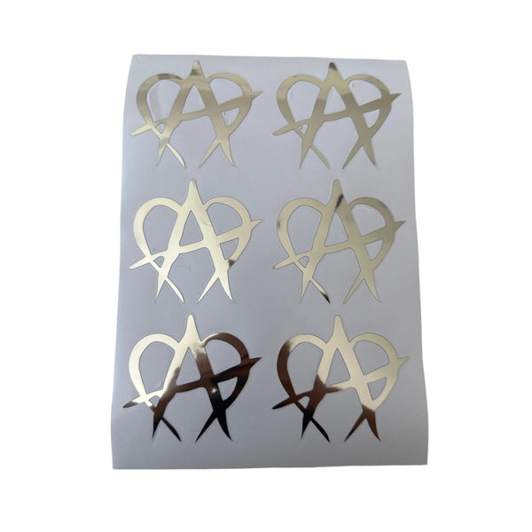 Chrome silver vinyl Unmanageable stickers on a sticker sheet