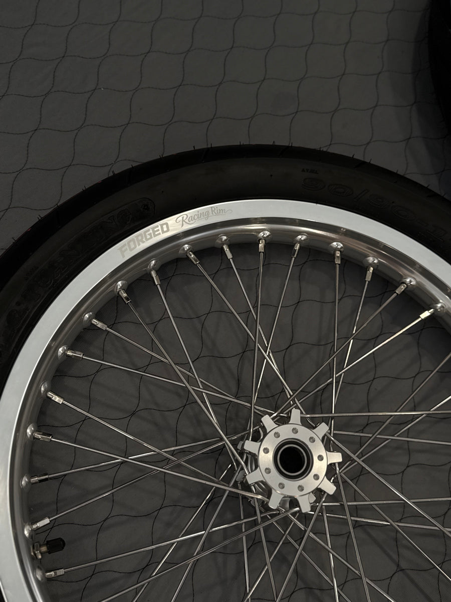 Surron Light Bee X / E-Ride Pro Supermoto Wheelset (Thick/Wide) - Chrome Silver / Gloss Black — view 4