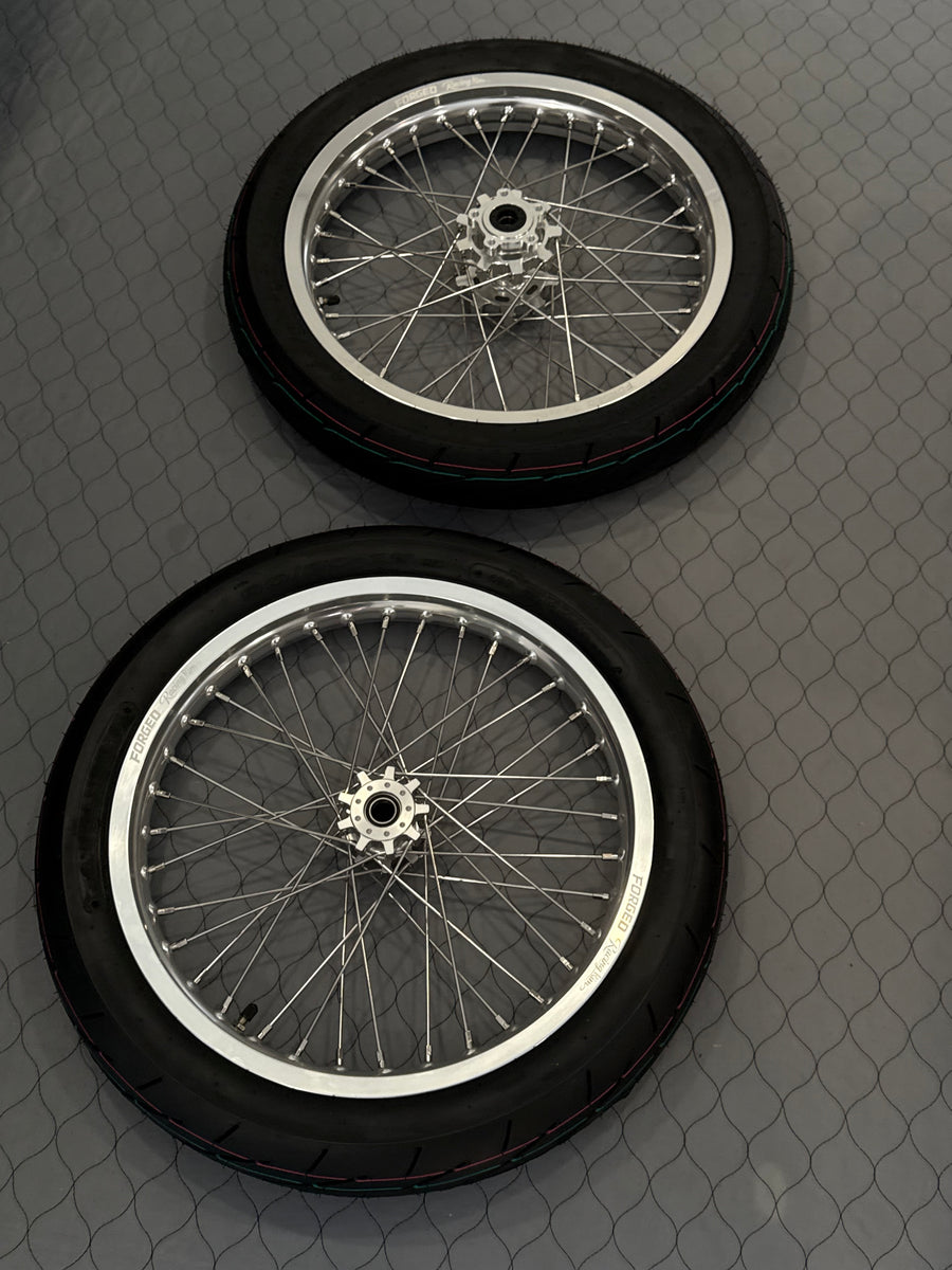 Surron Light Bee X / E-Ride Pro Supermoto Wheelset (Thick/Wide) - Chrome Silver / Gloss Black — view 5