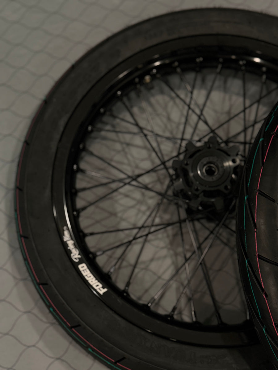 Surron Light Bee X / E-Ride Pro Supermoto Wheelset (Thick/Wide) - Chrome Silver / Gloss Black — view 7