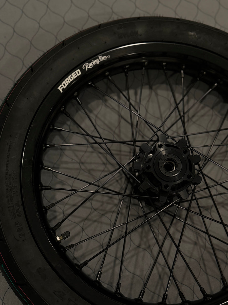Surron Light Bee X / E-Ride Pro Supermoto Wheelset (Thick/Wide) - Chrome Silver / Gloss Black — view 6