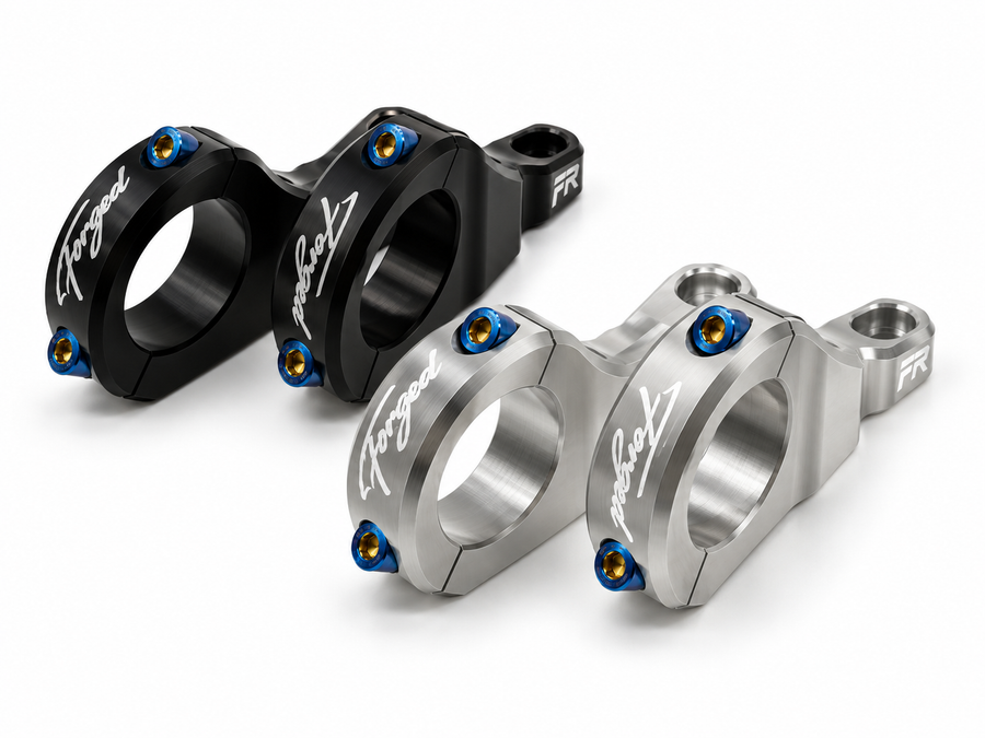 Forged Racing 31.8mm CNC aluminum direct mount stem in black and chrome silver for Surron, Talaria and E-Ride Pro
