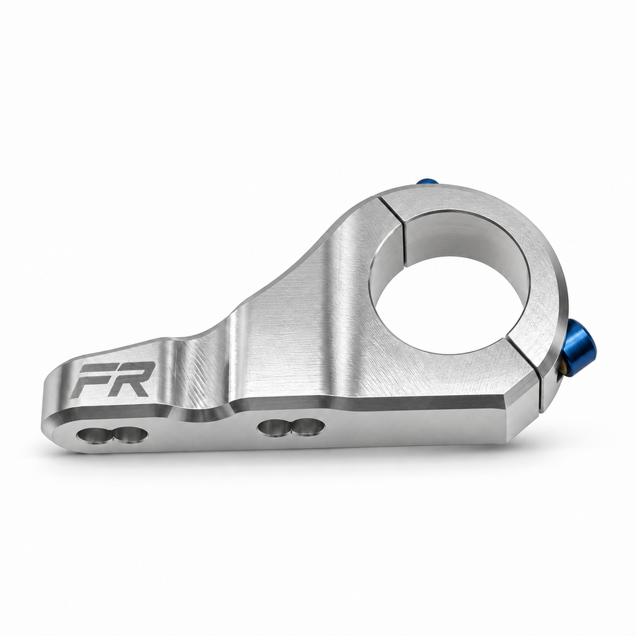 Chrome silver Forged Racing direct mount side profile showing the 31.8mm bar clamp and engraved FR logo