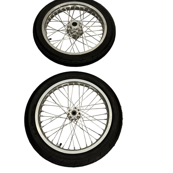 Forged Racing supermoto wheelset for Sur-Ron Light Bee X and E-Ride Pro, front and rear wheels