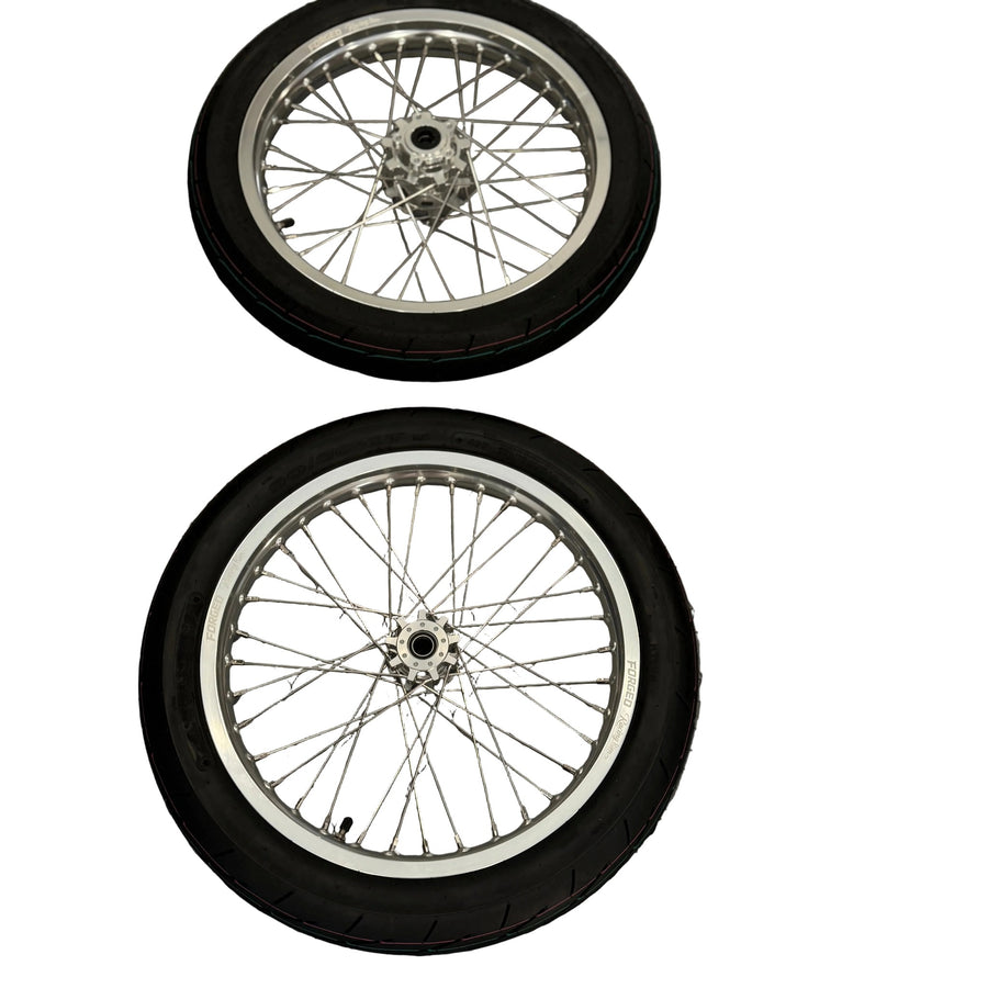 Forged Racing supermoto wheelset for Sur-Ron Light Bee X and E-Ride Pro, front and rear wheels