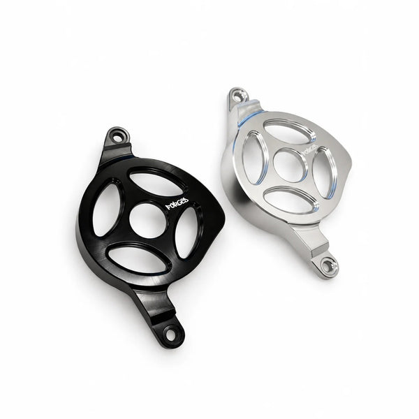 Forged Racing Talaria XXX & XXX Pro metal motor covers in gloss black and chrome silver
