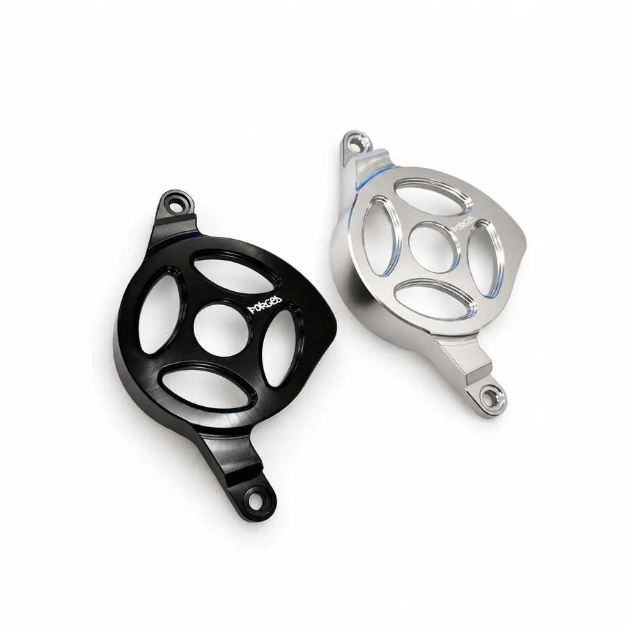 Forged Racing Talaria XXX & XXX Pro metal motor covers in gloss black and chrome silver