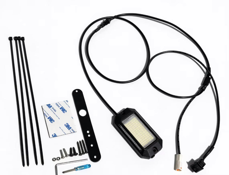 Talaria XXX rock light kit pro – what's in the box: light, switch, bracket, hardware