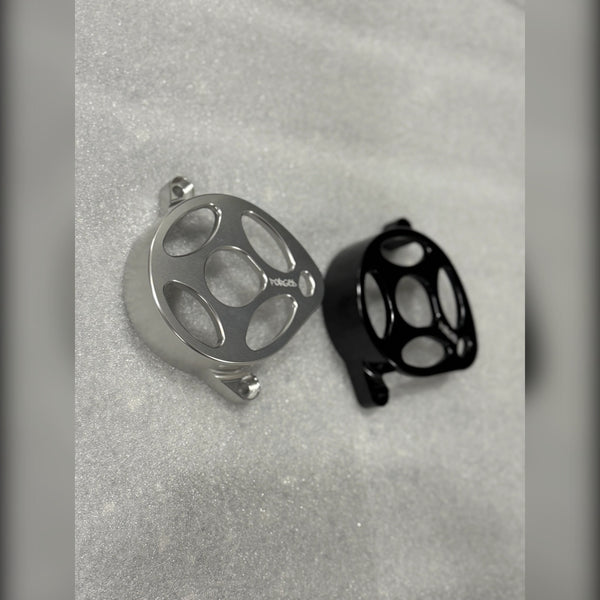 Forged Racing Sur-Ron Ultra Bee CNC metal motor covers in chrome silver and gloss black